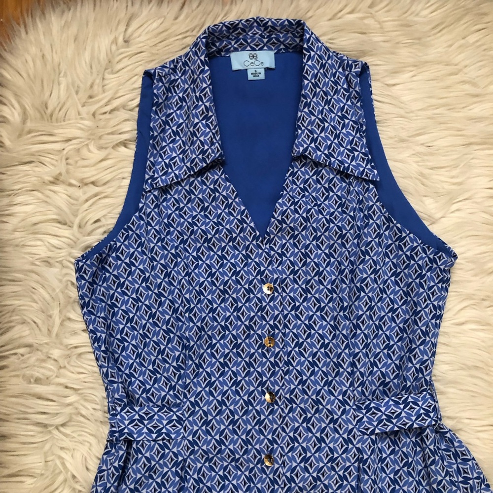 CeCe Geometric Diamond Button Down Collared Flowy… - image 6